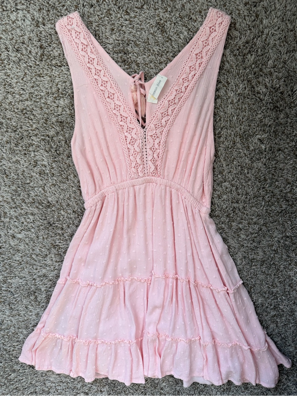 Ocean Drive Pink Lace-Trim Summer Dress